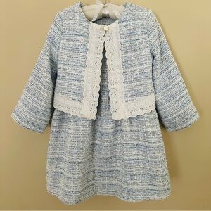 Janie and Jack Girls 4 Blue White Tweed Dress Jacket Set Outfit Special Occasion